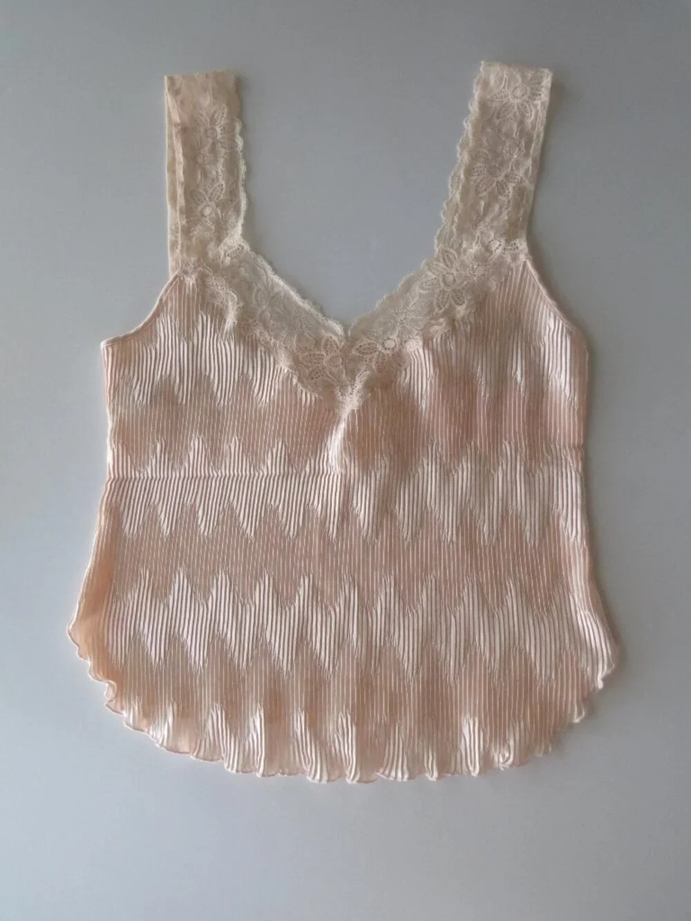 Vintage La Perla Blush Pink Pleated Lace Plisse Cami, Made in Italy, Italian Des
